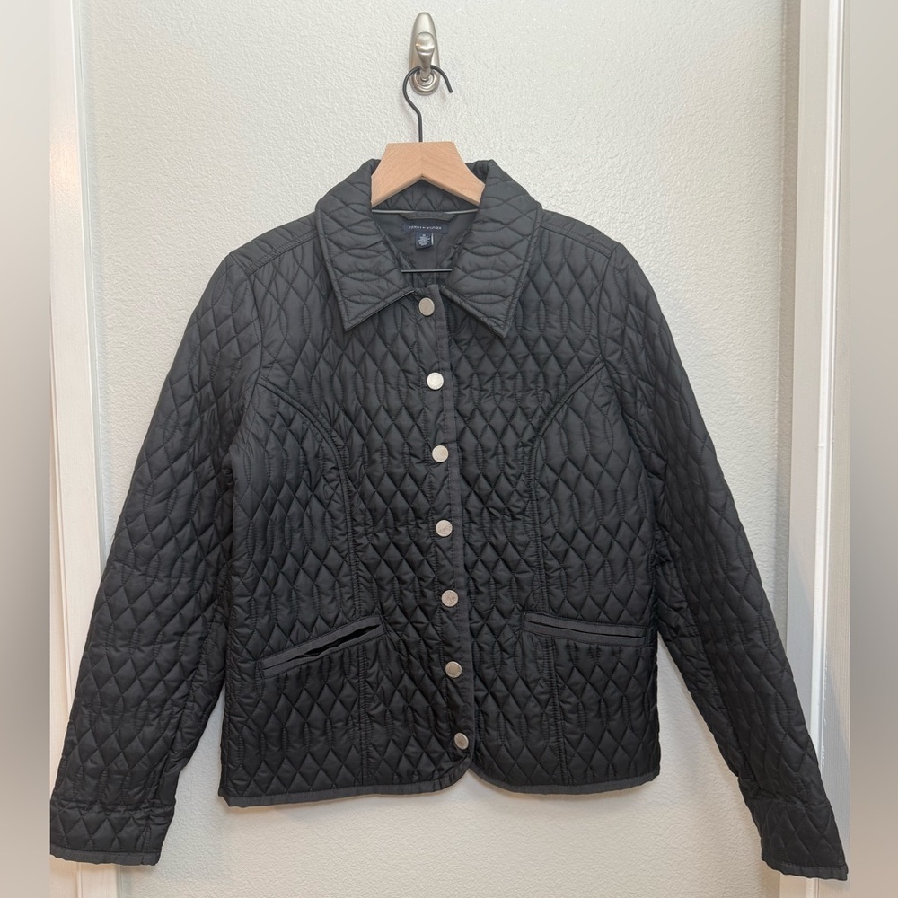 Tommy Hilfiger Coat Jacket Black Quilted Snap Lightweight Pockets Medium